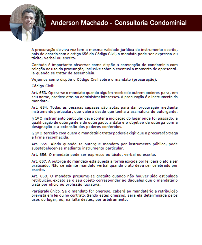 Síndico Profissionak, é válida a procuração de viva voz ao se iniciar a reunião